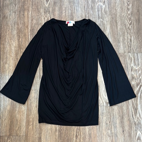 Free People Beach Black Long Sleeve Drape Coverup Swim Dress Women's Size Large - Picture 1 of 9